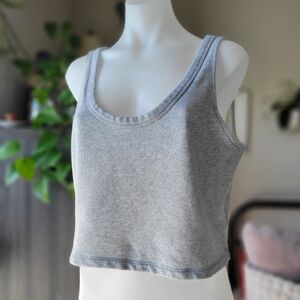 aerie Gray Cropped Tanktop M 100%Cotton Terrycloth Crochet Detail EUC